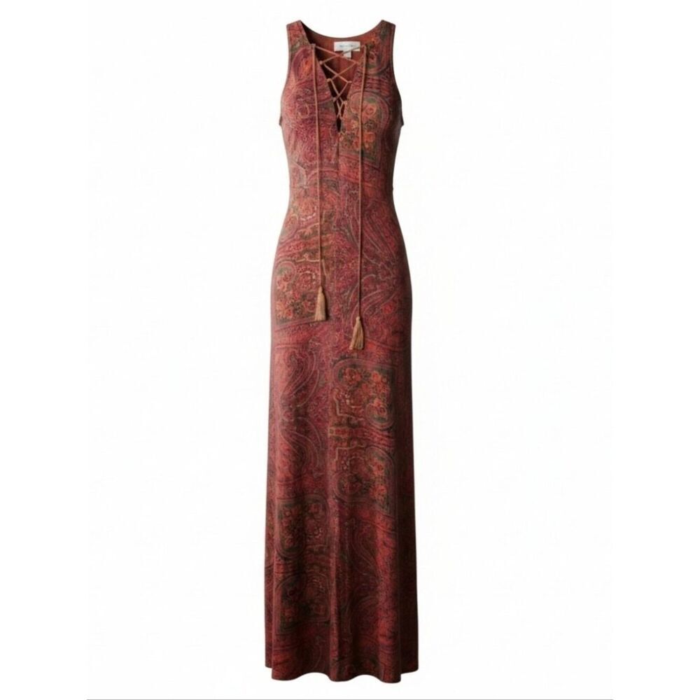 Line & Dot Paisley Sleeveless Rayon Maxi Dress Boho Festival Size Small